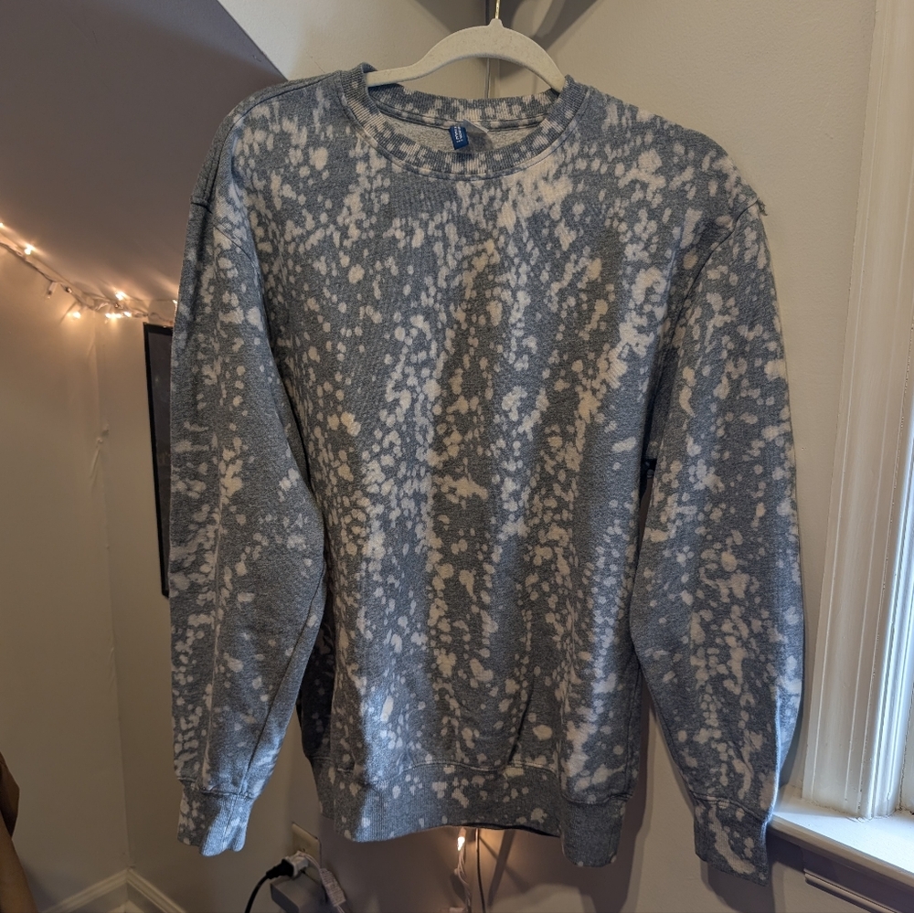 Divided Gray and White Splatter Crewneck Sweatshirt